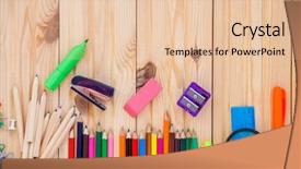  Presentation with art - Amazing PPT theme having education clip art - school objects isolated backdrop and a lemonade colored foreground