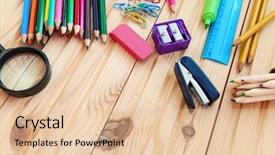  Presentation with art - Amazing PPT theme having education clip art - school objects isolated backdrop and a lemonade colored foreground