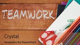  Presentation with education teamwork - Presentation theme consisting of education clip art - teamwork text on white background background and a red colored foreground