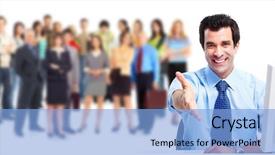  Presentation with team group - Theme having education commnunity - businessman with handshake and group background and a light blue colored foreground