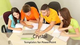  Presentation with mature students sitting at desks - Beautiful PPT theme featuring photograph of a boston terrier backdrop and a gray colored foreground