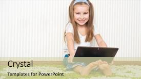  Presentation with education cute - Slide set consisting of education computer tablet - cute little girl background and a soft green colored foreground