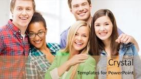  Presentation with racial group high school students - PPT layouts having education concept - group of students background and a coral colored foreground
