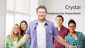  Presentation with racial group high school students - PPT theme featuring education concept - group of students background and a soft green colored foreground