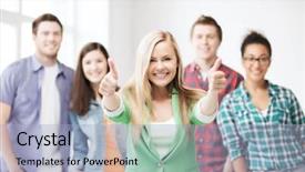  Presentation with racial group high school students - Slides having education concept - group of students background and a light blue colored foreground