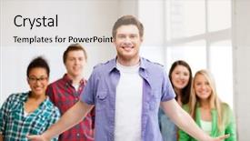  Presentation with racial group high school students - Presentation theme having education concept - group of students background and a soft green colored foreground