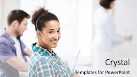  Presentation with international student - Slide set enhanced with education concept - international student studying in college background and a sky blue colored foreground