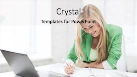  Presentation with student writing - Beautiful presentation design featuring education concept - picture of smiling backdrop and a light gray colored foreground