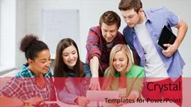  Presentation with students - Amazing slide set having education concept - smiling students looking backdrop and a red colored foreground