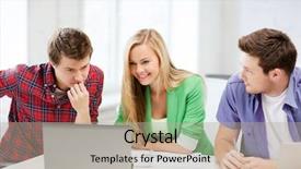  Presentation with students - Cool new PPT theme with education concept - smiling students looking backdrop and a light gray colored foreground