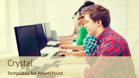  Presentation with education on computer black hands - Cool new presentation with education concept - student with computer backdrop and a soft green colored foreground