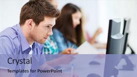  Presentation with student - PPT theme featuring education concept - student with computer background and a light blue colored foreground