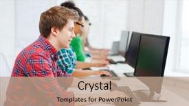  Presentation with education on computer black hands - Slides consisting of education concept - student with computer background and a coral colored foreground