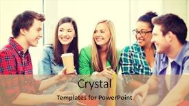  Presentation with students - Cool new slide set with education concept - students communicating backdrop and a coral colored foreground