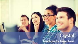  Presentation with international education - Presentation enhanced with education concept - students with computers background and a ocean colored foreground