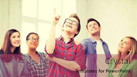  Presentation with education - Colorful presentation enhanced with education concept - student boy with group of students at school backdrop and a violet colored foreground