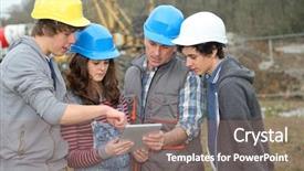  Presentation with education training - Colorful PPT layouts enhanced with education construction - adult with group of teenagers backdrop and a coral colored foreground