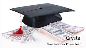  Presentation with education money - Slide deck featuring education cost - graduation hat and money isolated background and a sky blue colored foreground