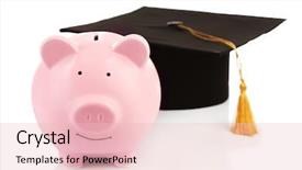  Presentation with education pink - Audience pleasing PPT layouts consisting of education cost - pink piggy bank with graduation backdrop and a lemonade colored foreground