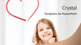  Presentation with creation - Slide deck with education creation and school concept - smiling little student girl drawing and daydreaming at school background and a white colored foreground