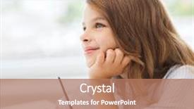  Presentation with creation - Colorful slide set enhanced with education creation and school concept - smiling little student girl drawing and daydreaming at school backdrop and a coral colored foreground