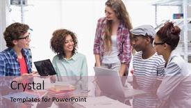  Presentation with college students - Cool new slide set with school design - fashion students working backdrop and a light gray colored foreground