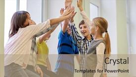  Presentation with elementary children - Presentation design having education elementary school children gesture background and a coral colored foreground