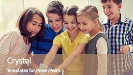  Presentation with elementary children - PPT layouts featuring education elementary school drinks children and people concept - group of school kids taking selfie with smartphone in corridor background and a coral colored foreground