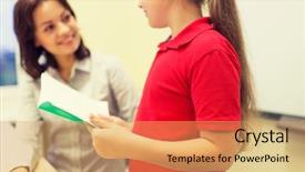  Presentation with elementary school sample monitoring tool - Presentation featuring education elementary school learning examination background and a coral colored foreground