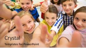  Presentation with elementary school - Audience pleasing presentation theme consisting of education elementary school learning gesture backdrop and a coral colored foreground