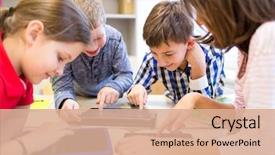  Presentation with fun classroom - Colorful PPT layouts enhanced with education elementary school learning technology backdrop and a coral colored foreground
