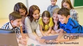  Presentation with elementary school technology - Colorful PPT theme enhanced with education elementary school learning technology backdrop and a coral colored foreground