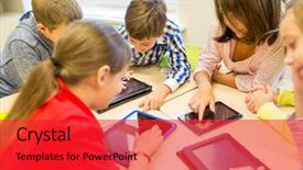  Presentation with elementary school technology - Cool new PPT theme with education elementary school learning technology backdrop and a red colored foreground