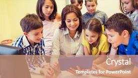  Presentation with elementary school technology - Colorful PPT theme enhanced with education elementary school learning technology backdrop and a coral colored foreground