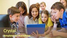  Presentation with elementary school technology - Theme featuring education-elementary-school-learning-technology background and a tawny brown colored foreground