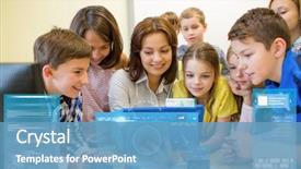  Presentation with virtual learning - Presentation theme featuring education elementary school learning technology background and a teal colored foreground