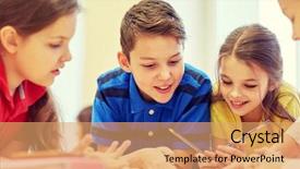  Presentation with elementary - Audience pleasing presentation design consisting of education elementary school learning and people concept - group of school kids with pens and papers writing in classroom backdrop and a coral colored foreground