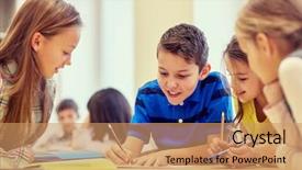  Presentation with team kids - Cool new presentation design with education elementary school learning backdrop and a coral colored foreground