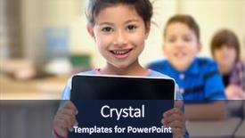  Presentation with elementary children - Slide deck with education elementary school technology advertisement background and a navy blue colored foreground