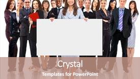  Presentation with empty - Audience pleasing theme consisting of education employer - businesswoman standing and holding backdrop and a coral colored foreground