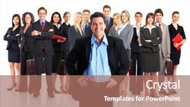  Presentation with team group - PPT theme having education employer - group of business people business background and a coral colored foreground