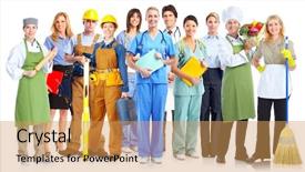  Presentation with group - Presentation theme consisting of education employer - group of business people isolated background and a yellow colored foreground