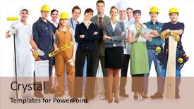  Presentation with group - PPT theme featuring education employer - group of workers people isolated background and a coral colored foreground