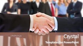  Presentation with team group - Amazing theme having education employer - handshake group of business people backdrop and a coral colored foreground