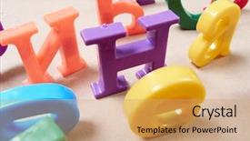  Presentation with language development - Colorful presentation theme enhanced with education english language development - plastic alphabet letters backdrop and a coral colored foreground