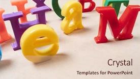  Presentation with wooden english letters alphabet - Amazing PPT theme having education english language development - plastic alphabet letters backdrop and a  colored foreground