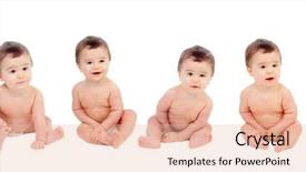  Presentation with babies - Presentation design featuring education equality - four equal babies sitting background and a lemonade colored foreground
