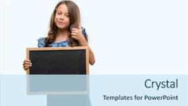  Presentation with blackboard - Beautiful theme featuring education excellence - brunette hispanic girl holding blackboard backdrop and a sky blue colored foreground