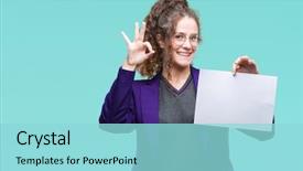  Presentation with student - Theme with education excellence - young brunette student girl wearing background and a  colored foreground