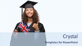  Presentation with graduation black graduate hat - Colorful PPT theme enhanced with education excellence - young hispanic woman wearing graduation backdrop and a sky blue colored foreground